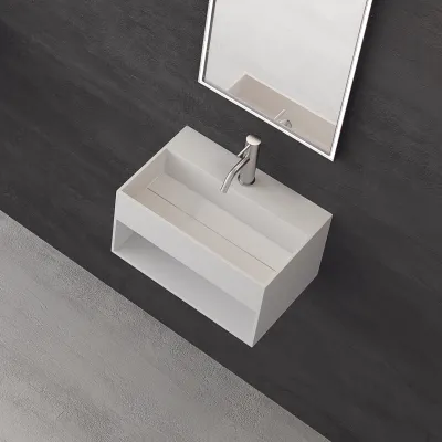 Boxo 45S - 45x30 cm Håndvask med opbevaring, Mathvid SolidTec®